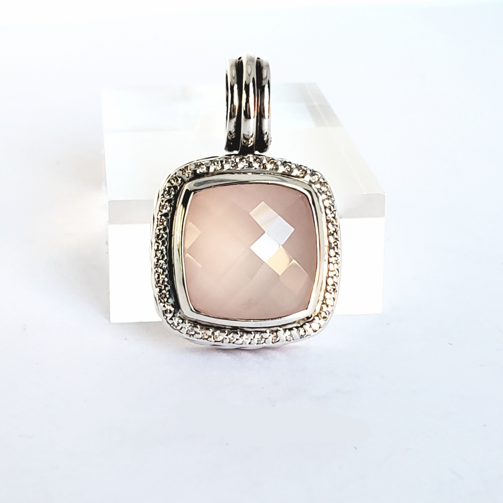 DAVID YURMAN 14mm Albion Rose Quartz Diamond Pendant